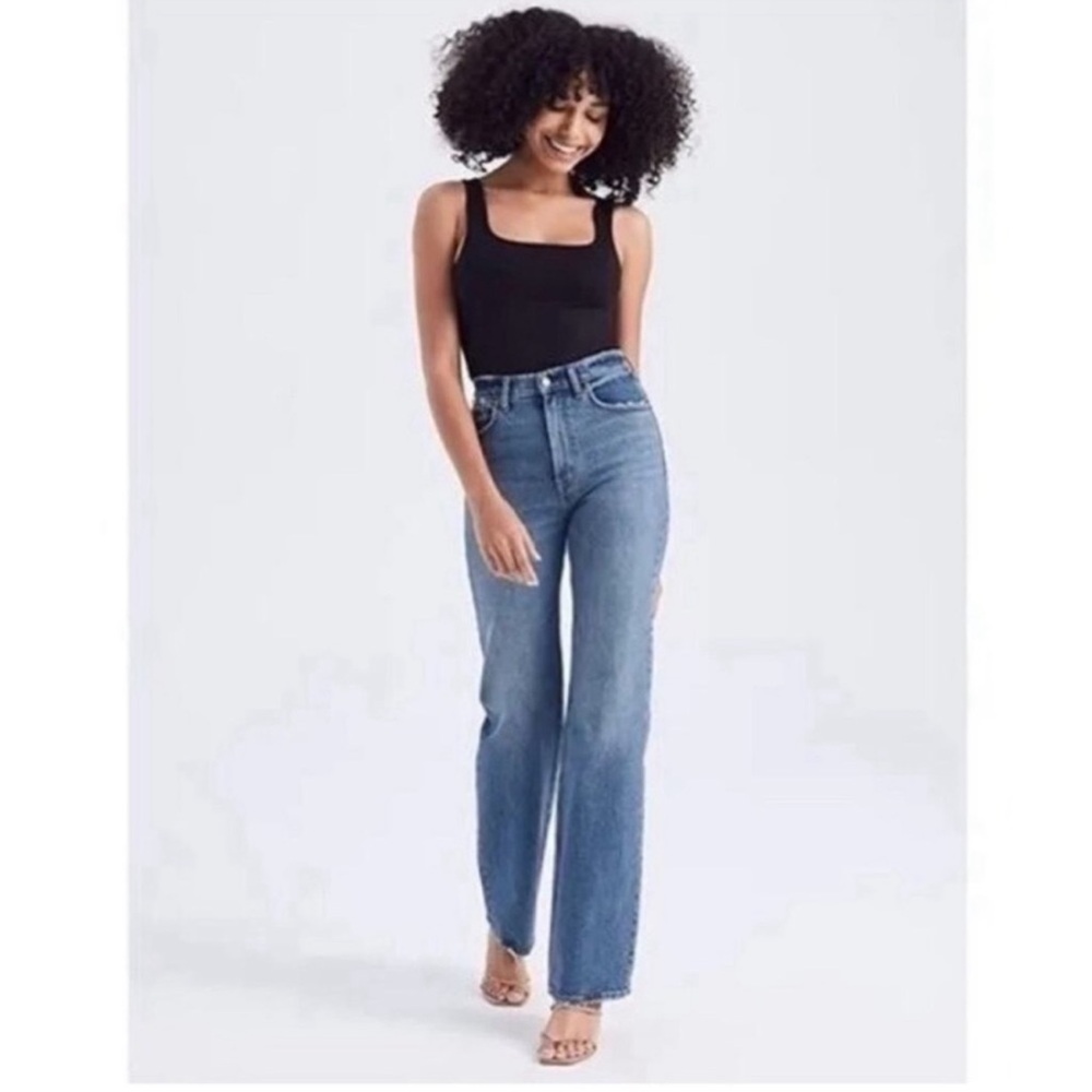A&F 90s straight ultra high rise light curve love medium wash denim jeans
